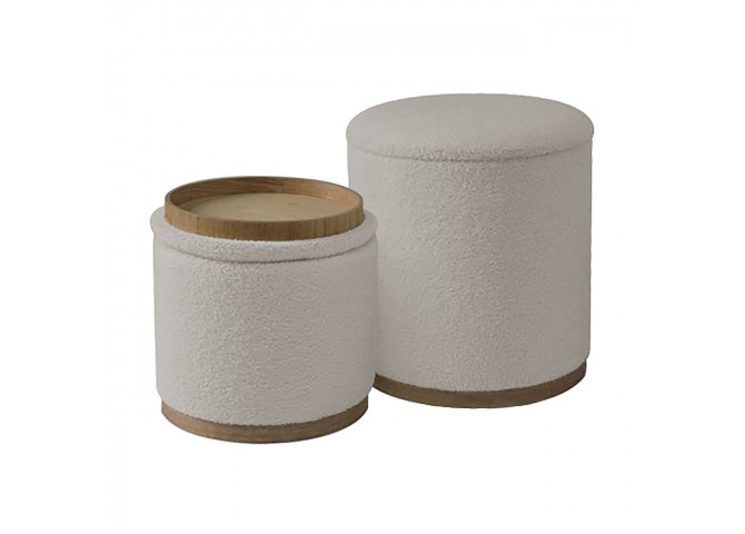 MATIC Set-2 Storage Stool-Side Table Teddy Cream Fabric