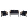 GASBA Set (4pcs) Alu Anthracite/Rope Wicker Natural/Cushions Dark Grey