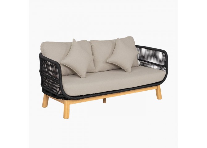 MARK Set (4pcs) Acacia Natural, Rope Wicker Black, Cushions Beige