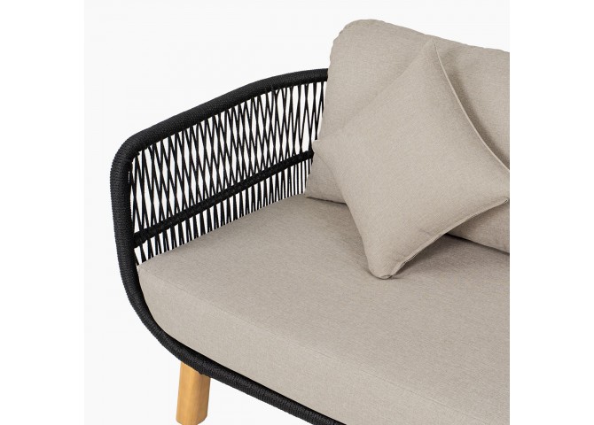 MARK Set (4pcs) Acacia Natural, Rope Wicker Black, Cushions Beige