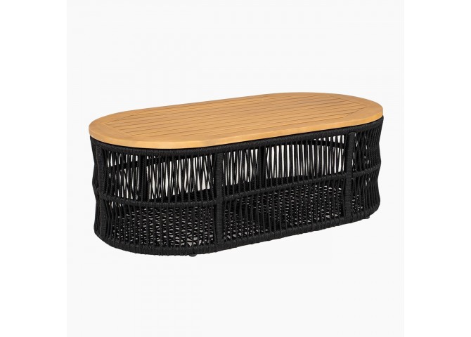 MARK Set (4pcs) Acacia Natural, Rope Wicker Black, Cushions Beige