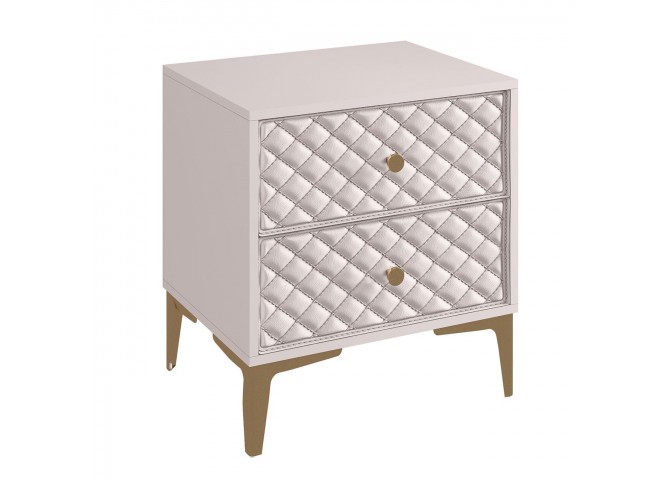 LANA Bedside 2-Drawers 50x40x60cm Ecru, front Quilted Pu