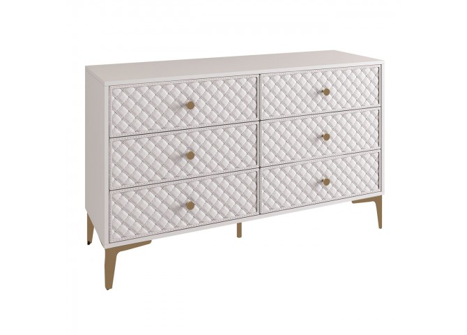 LANA Drawer Chest (6-D) 120x40x80cm Ecru, front Quilted Pu