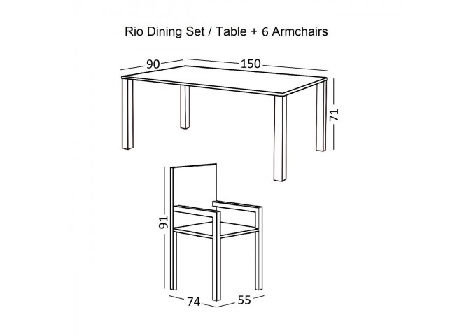 RIO Set (Table 150x90cm+6 Armchairs) Metal Beige/Textilene Beige