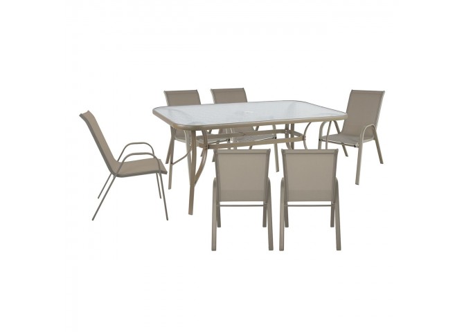RIO Set (Table 150x90cm+6 Armchairs) Metal Beige/Textilene Beige