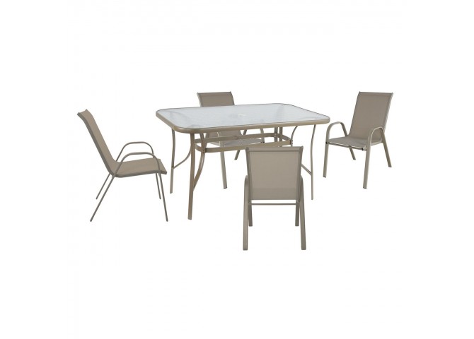 RIO Set (Table 120x70cm+4 Armchairs) Metal Beige/Textilene Beige