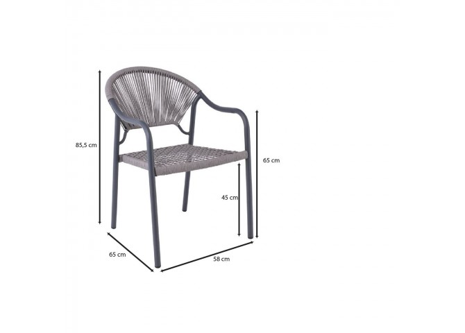POLIS Armchair Metal Anthracite/Rope Wicker Grey