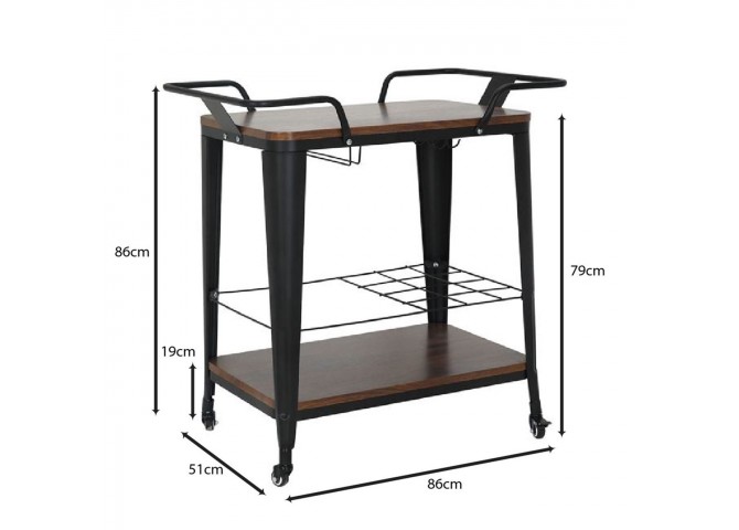 RELIX Trolley Bar-Pro Μέταλλο Βαφή Μαύρο, MDF Απόχρωση Καρυδί