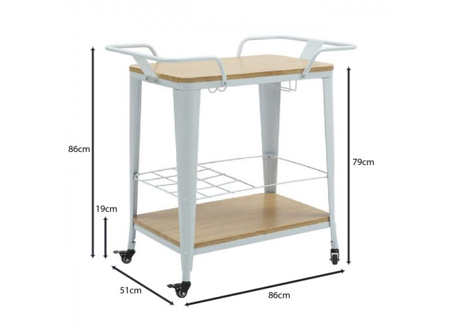 RELIX Trolley Bar-Pro Μέταλλο Βαφή Άσπρο, MDF Απόχρωση Φυσικό