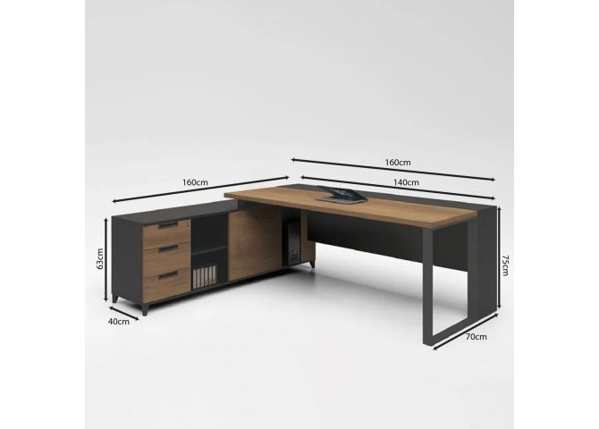 Γραφείο Αναστρέψιμο 160x160cm Σκ.Καρυδί/Μαύρο