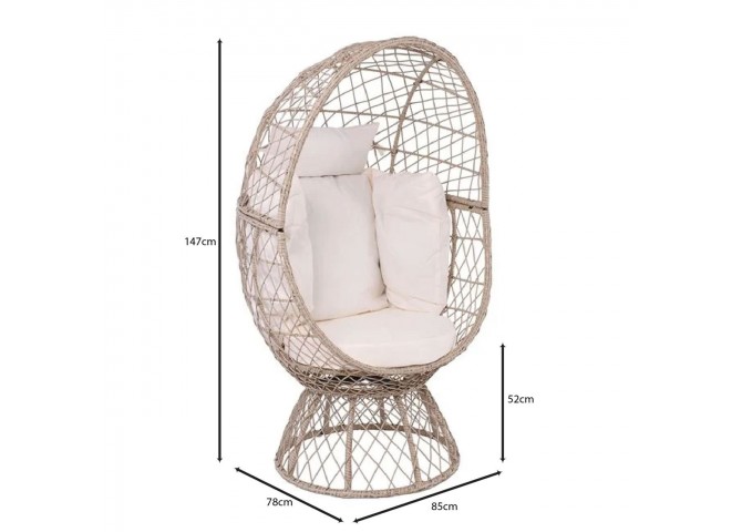 CROWN Πολυθρόνα Egg, Wicker Εκρού, Μαξιλάρι Άσπρο