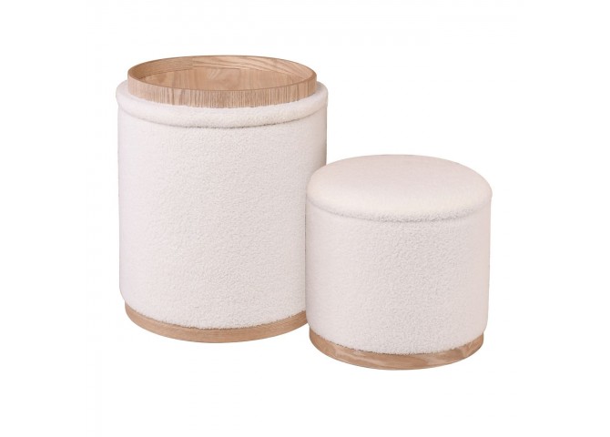 MATIC Set-2 Storage Stool-Side Table Teddy Cream Fabric