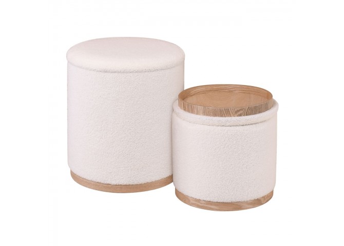 MATIC Set-2 Storage Stool-Side Table Teddy Cream Fabric