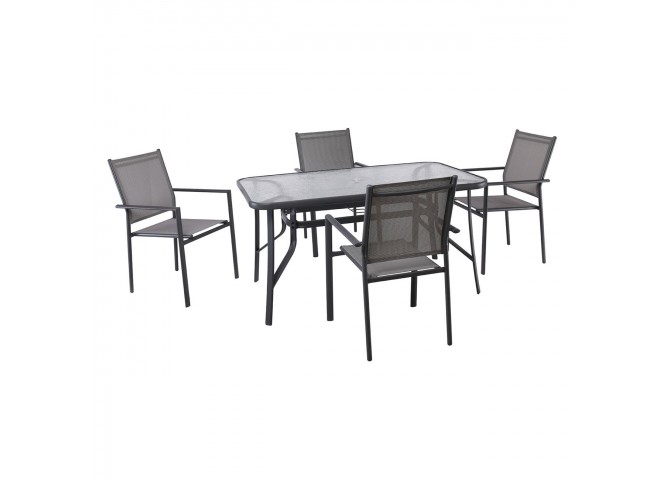 LANSON Set (Table 120x70+4 Armchairs) Metal Dark Grey/Textilene Grey