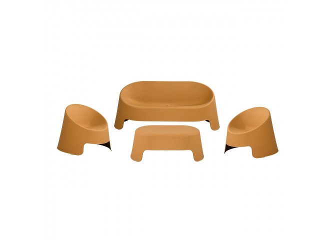 COLT Set (Table 100x58+Sofa 2-Seater+2 Chairs) PP-UV Egg Yellow, Stackable