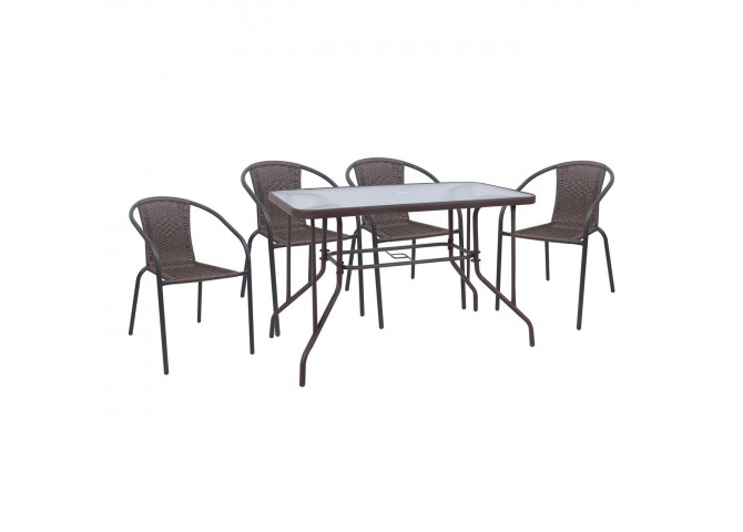 BALENO-W Set (Table 110x60cm+4 Armchairs) Metal/Wicker Brown