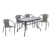 BALENO-W Set (Table 110x60cm+4 Armchairs) Metal Anthracite/Mixed Grey Wicker