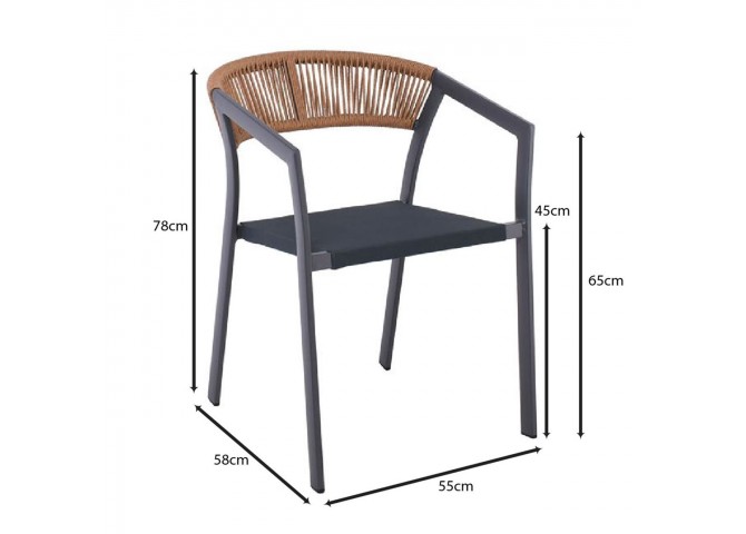 PARMA Armchair Alu Anthracite/Rope Wicker Natural