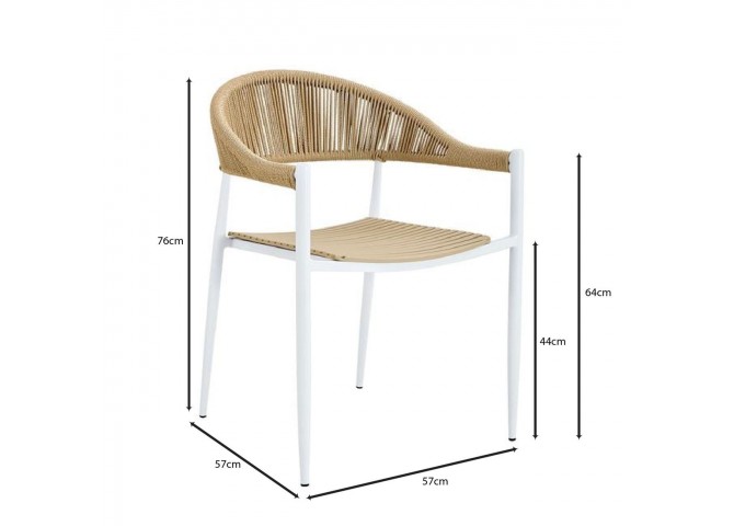 MALTA Armchair Metal White/PP-UV Beige/Rope Wicker Natural