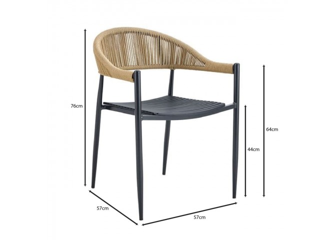 MALTA Armchair Metal Black/PP-UV Black/Rope Wicker Natural