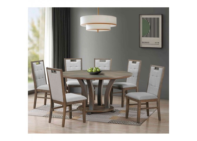 GORDON Set (Table D150+6 Chairs) Antique Grey Walnut, Fabric Grey