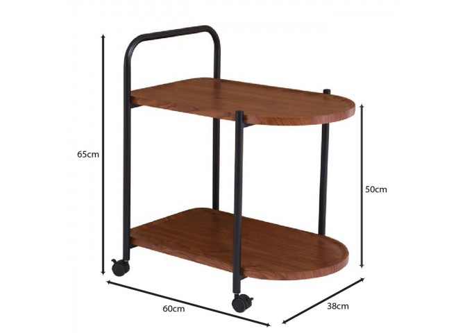 TROLLEY 60x38x65cm Walnut/Metal Black