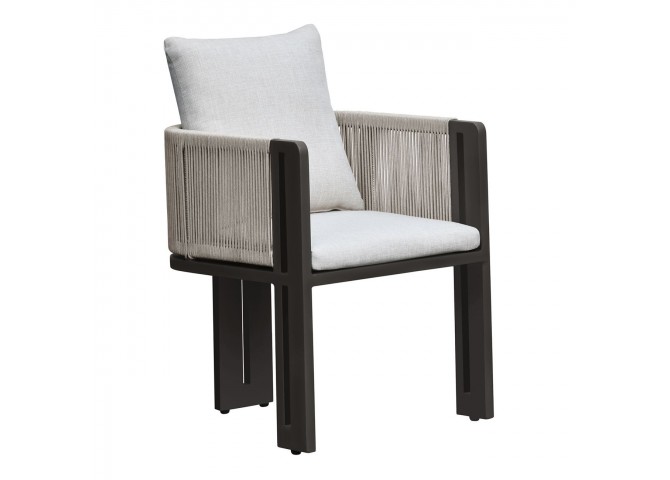 BOSTON Dining Set (Table 200x100cm+6 Armchairs) Alu Anthracite/Rope Wicker Beige
