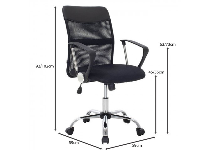 BF2401 Πολυθρόνα Γραφείου Medium, Βάση Χρώμιο, Ύφασμα & Mesh Απόχρωση Μαύρο
