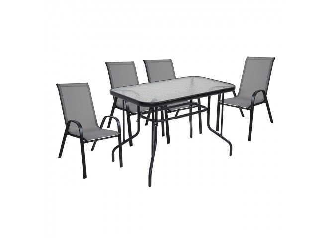 RIO Set (Table 110x60cm+4 Armchair) Metal Black/Textilene Grey