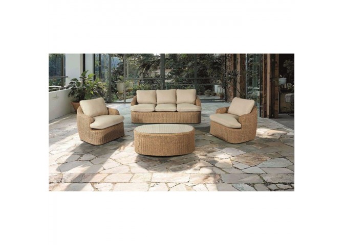 CHICAGO Set (4pcs) Alu/Wicker Natural (Cushions Beige)