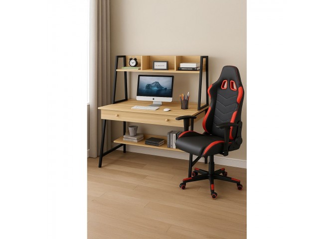 STUDENT-1 Set (Desk H/Y Sonoma+Gaming Armchair BF9150 Red)