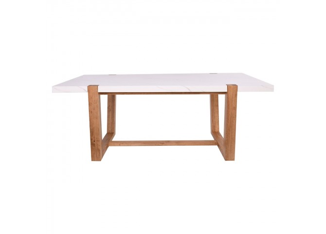 COMET Set (Table 200x100+6 Chairs) Natural, MDF White Marble, Fabric White