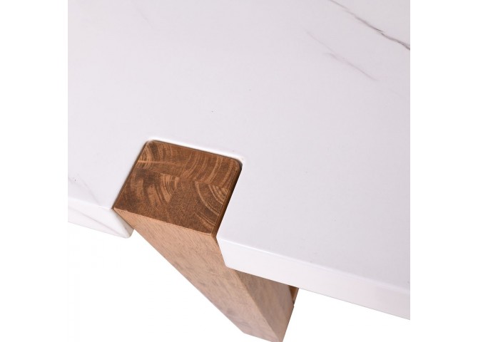 COMET Set (Table 200x100+6 Chairs) Natural, MDF White Marble, Fabric White