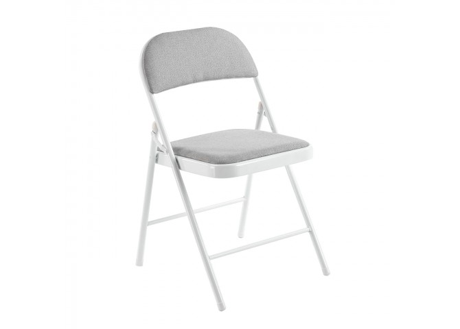 BRENDA Folding Chair Grey Fabric (White Paint)