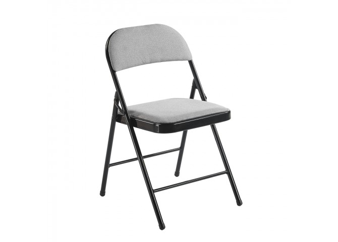 BRENDA Folding Chair Grey Fabric (Black Paint)