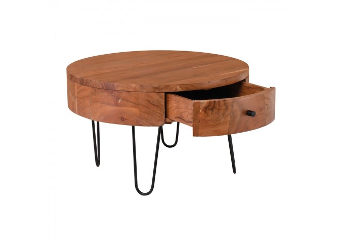 KARIM-W Coffee Table d.70x42 Acacia Natural Finish (Black Paint)