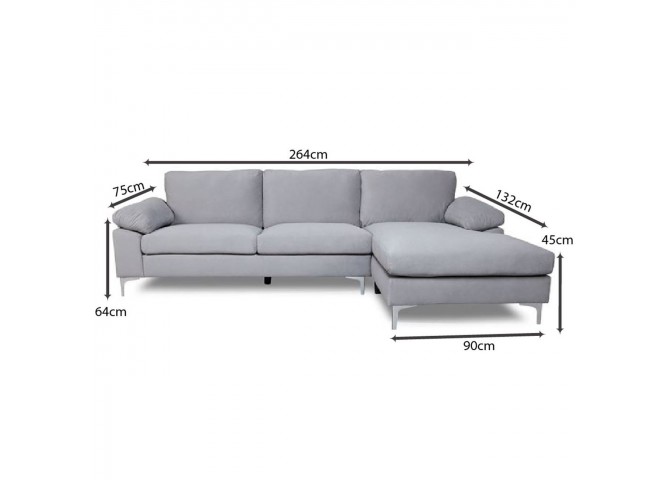 ALEX Corner Sofa Fabric Grey Velure (Left Sitting Chaise)