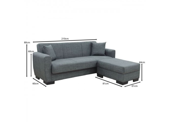 JACKSON-Max Storage Corner Sofabed, Fabric Dark Grey