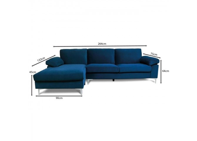 ALEX Corner Sofa Fabric Navy Blue Velure (Right Sitting Chaise)