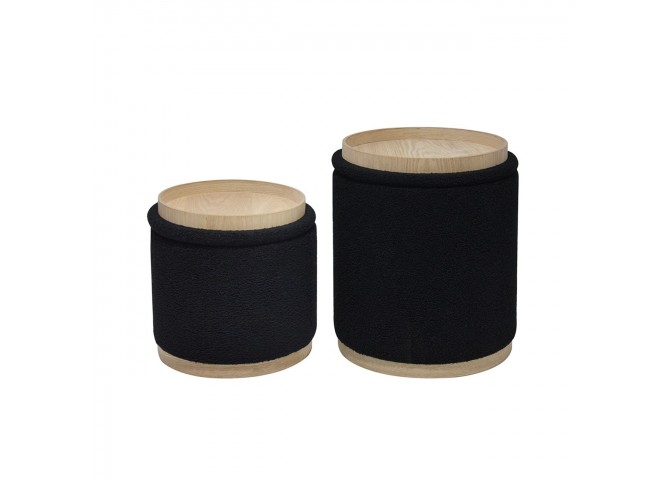 MATIC Set-2 Storage Stool-Side Table Teddy Black Fabric