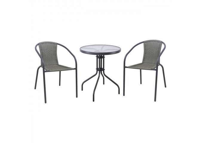 BALENO-W Set (Table D60cm+2 Armchairs) Metal Anthracite/Mixed Grey Wicker