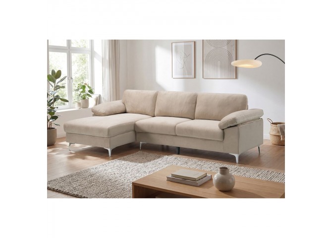 ALEX Corner Sofa Fabric Beige Velure (Right Sitting Chaise)