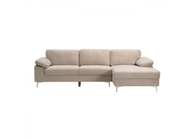 ALEX Corner Sofa Fabric Beige Velure (Left Sitting Chaise)