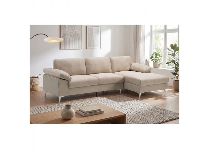 ALEX Corner Sofa Fabric Beige Velure (Left Sitting Chaise)