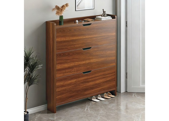 SHOE CABINET 80x17x115cm MDF-Melamine Walnut