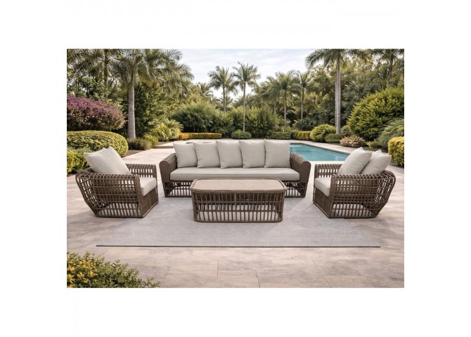 LOPEZ Set (4pcs) Metal-Wicker Brown (Cushions Beige)