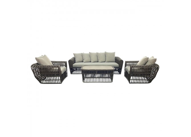 LOPEZ Set (4pcs) Metal-Wicker Brown (Cushions Beige)