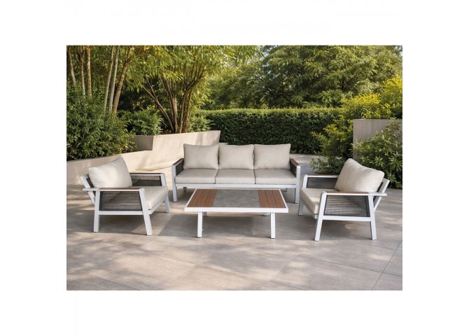 TORO Set (4pcs) Alu White/Rope Wicker Anthracite/Polywood Narural (Cushion Ecru)