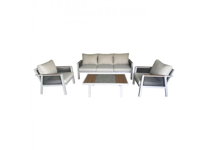 TORO Set (4pcs) Alu White/Rope Wicker Anthracite/Polywood Narural (Cushion Ecru)