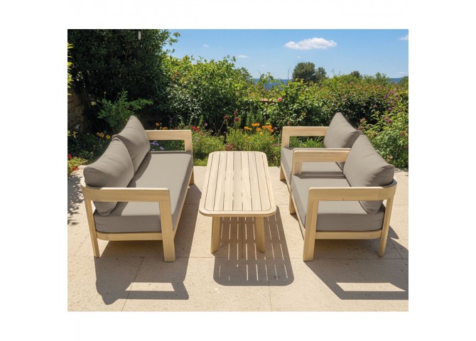 FLORIDA Living Set (4 pcs) Acacia, Cushions Cappuccino
